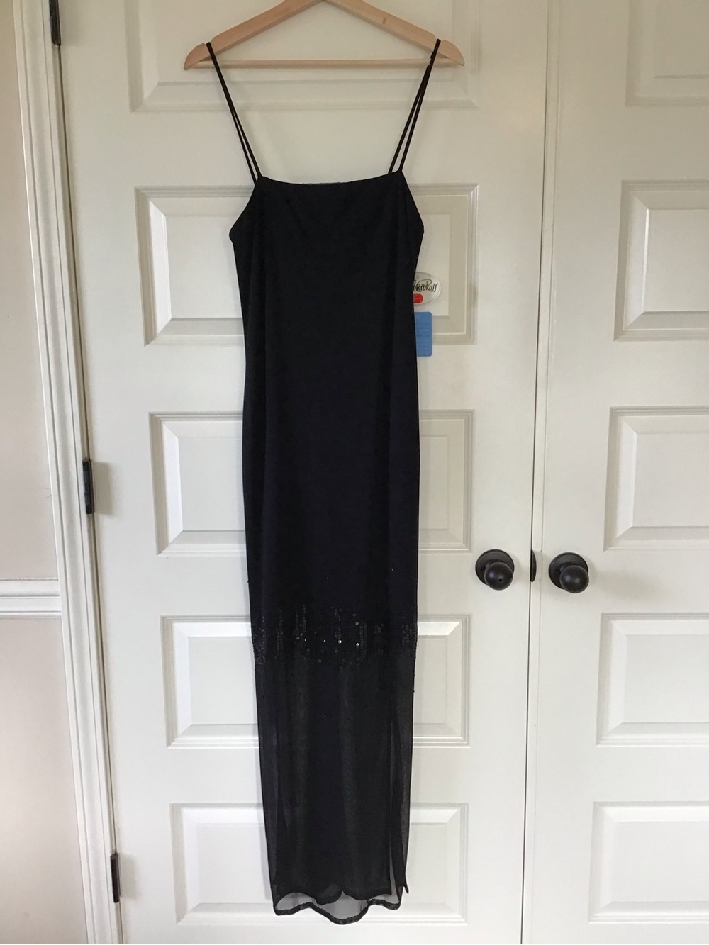 Joseph Ribkoff Black Spaghetti-Strap Cocktail Maxi Dress with Sheer Hem